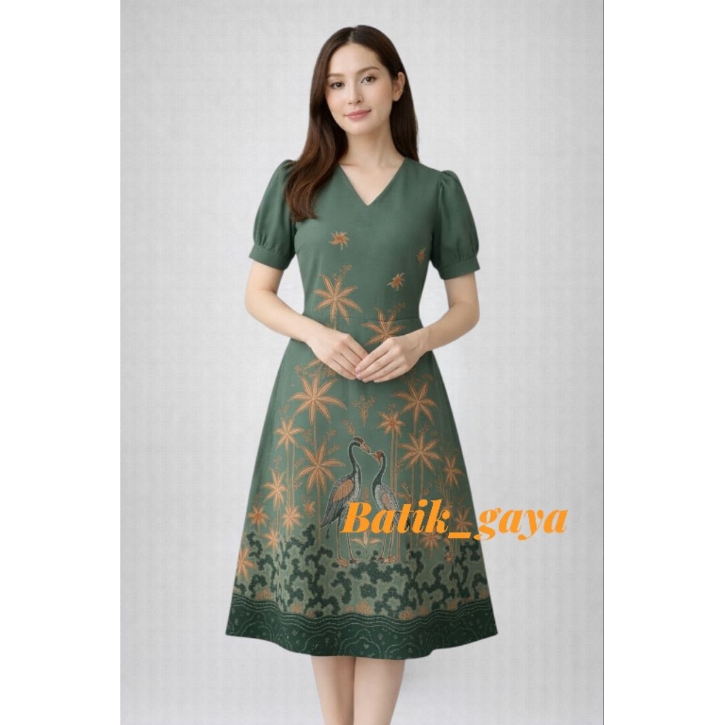 DRESS BATIK LENGAN BALON BAJU PESTA KONDANGAN SIMPEL MODEL BARU