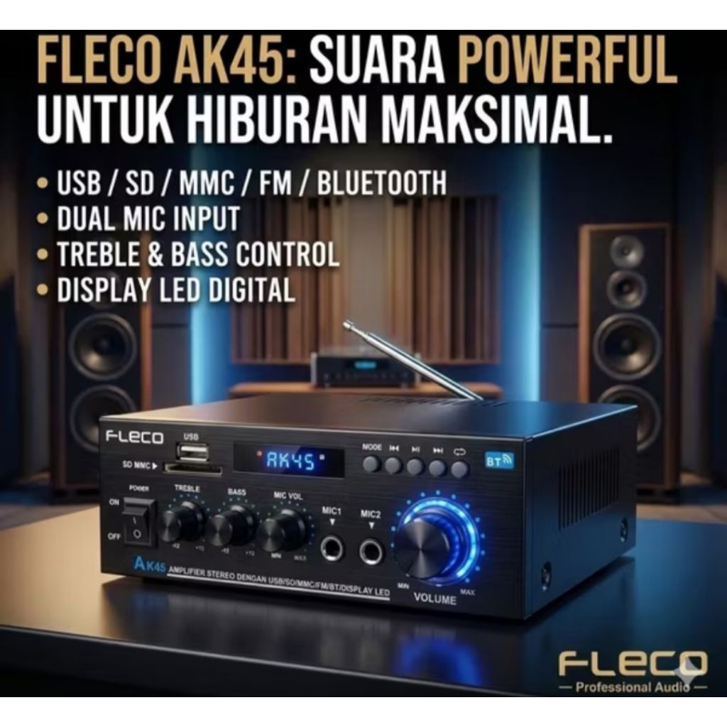 POWER AMPLIFIER BLUETOOTH TERBARU 1000 WATT FLECO AK 45 PRO