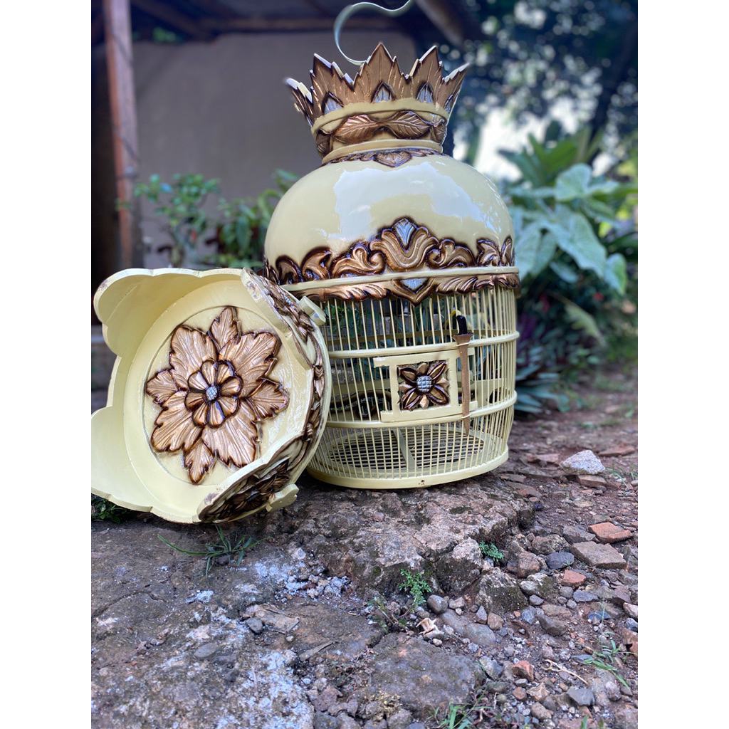 sangkar ukir burung perkutut motif seribu bunga
