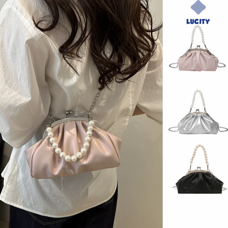 Dumpling Bag Wanita Mutiara Kulit Tas Pesta Kecil Tas Selempang Jinjing Minimalis Tas Cewek Kekinian