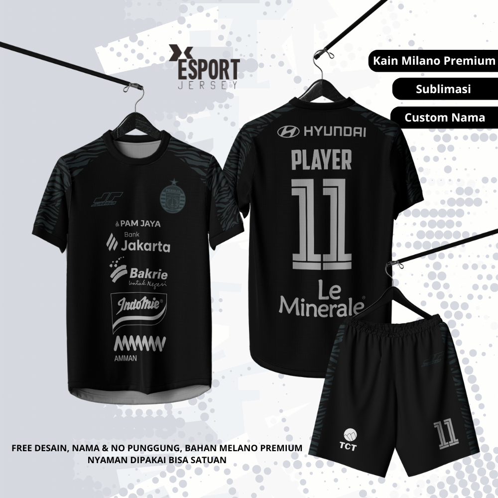 Jersey Persija Jakarta Hitam 97th Edition Full Printing Free Custom Nama & No Punggung
