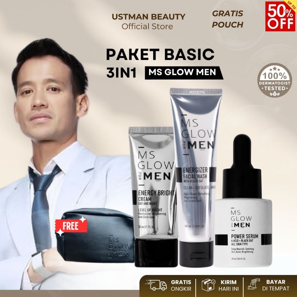 Ms Glow Men Skincare Pria Facial Wash Serum Cream Ms Glow Men Original Paket Basic Gratis Ongkir