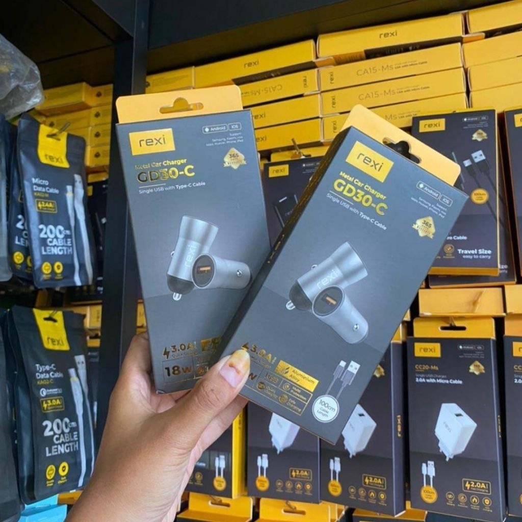 NEW REXI GE34M//GD30-C 3.0A Fast Charging CAR Charger  casan mobil DUAL output With TYPE-C Cable