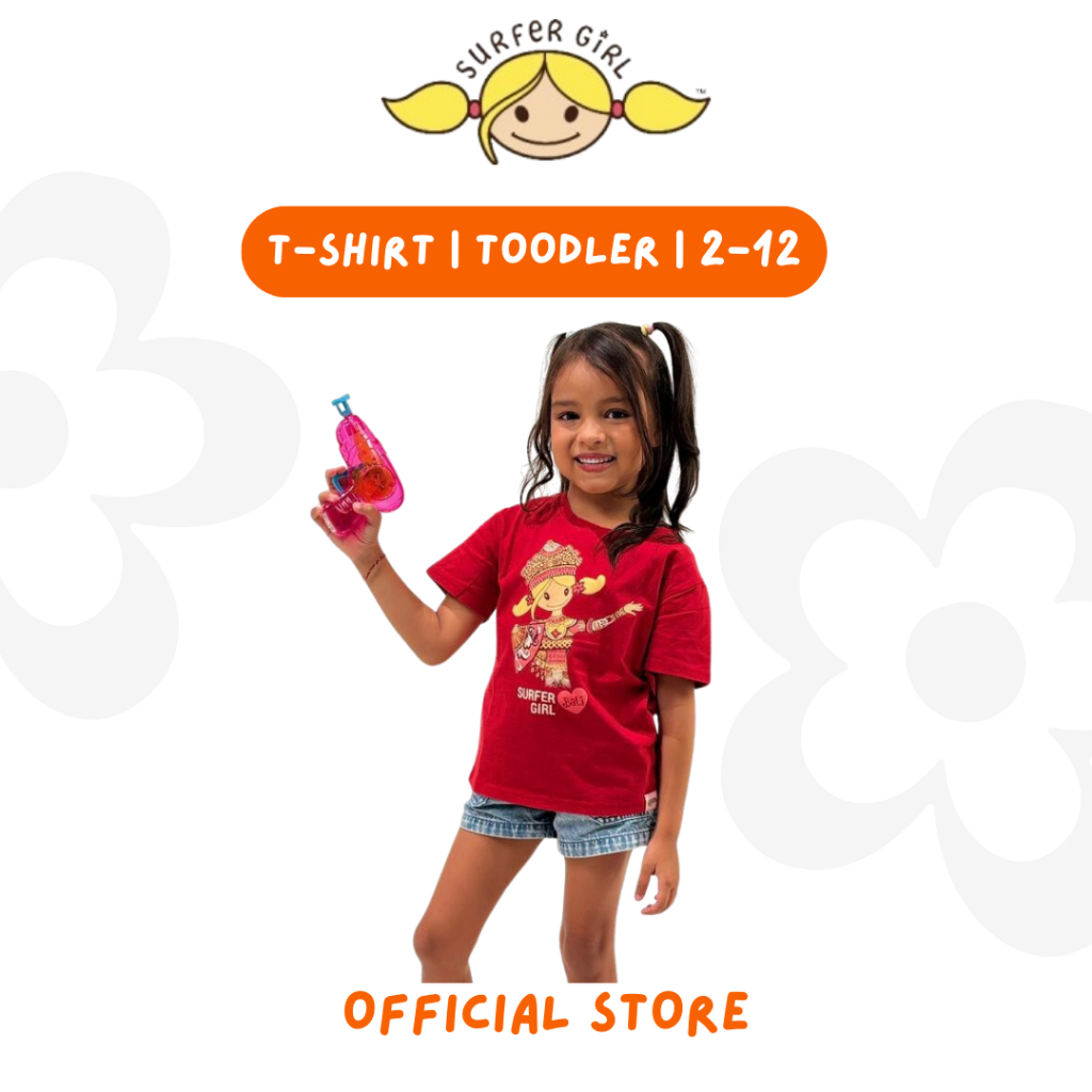 Surfer Girl Legong Toddler Red Tee | Legong Toddler T-shirt | Kaos Legong Bali Anak | Kaos Anak Katu