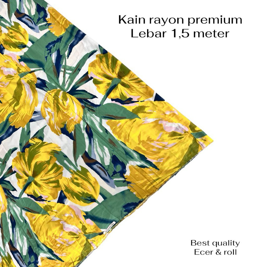 kain katun rayon premium bunga kuning daun