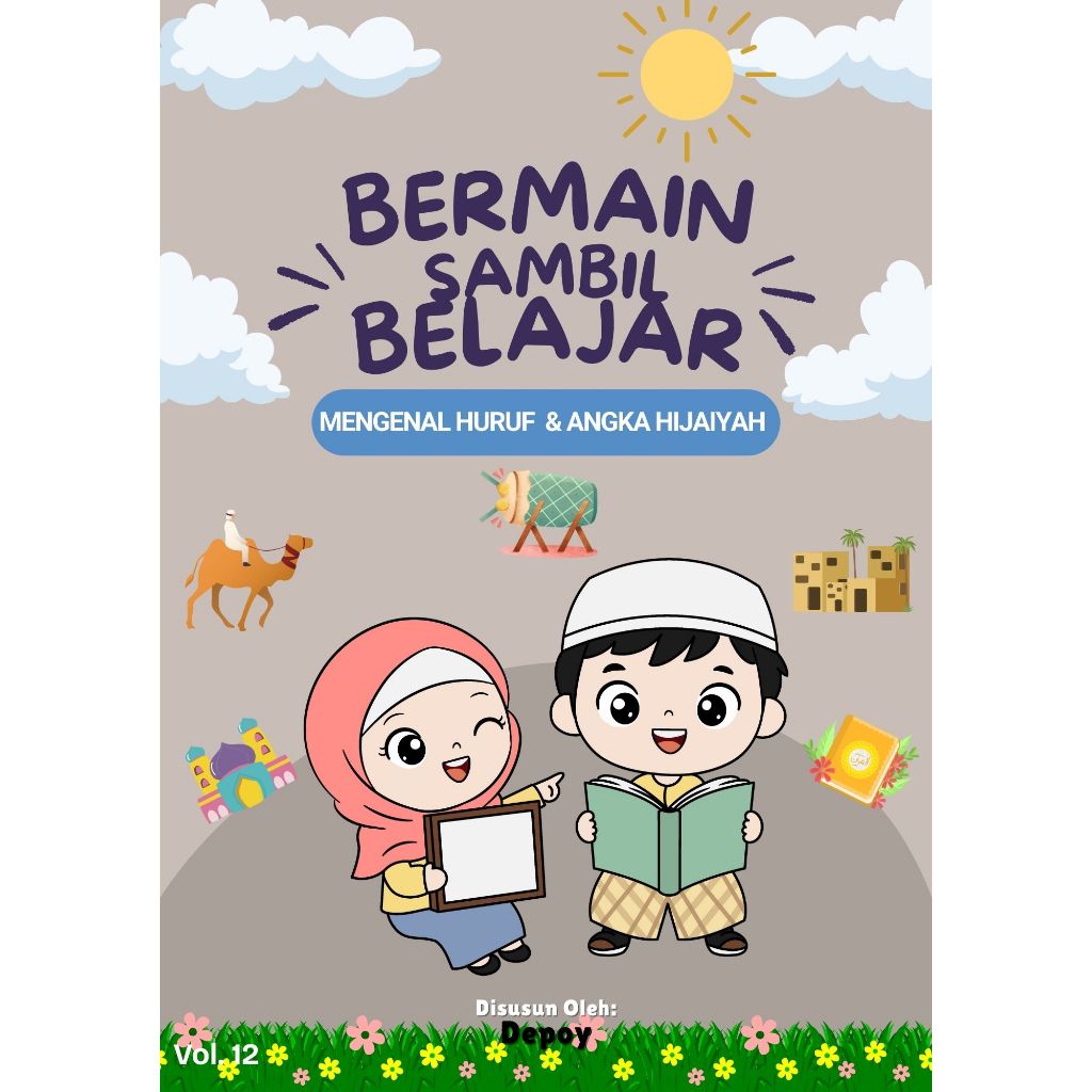 VOL.12 Mengenal Huruf & Angka Hijaiyah Worksheet Edukasi Anak/Kids/Toddler Usia 2-7 Tahun PDF/PRINTA