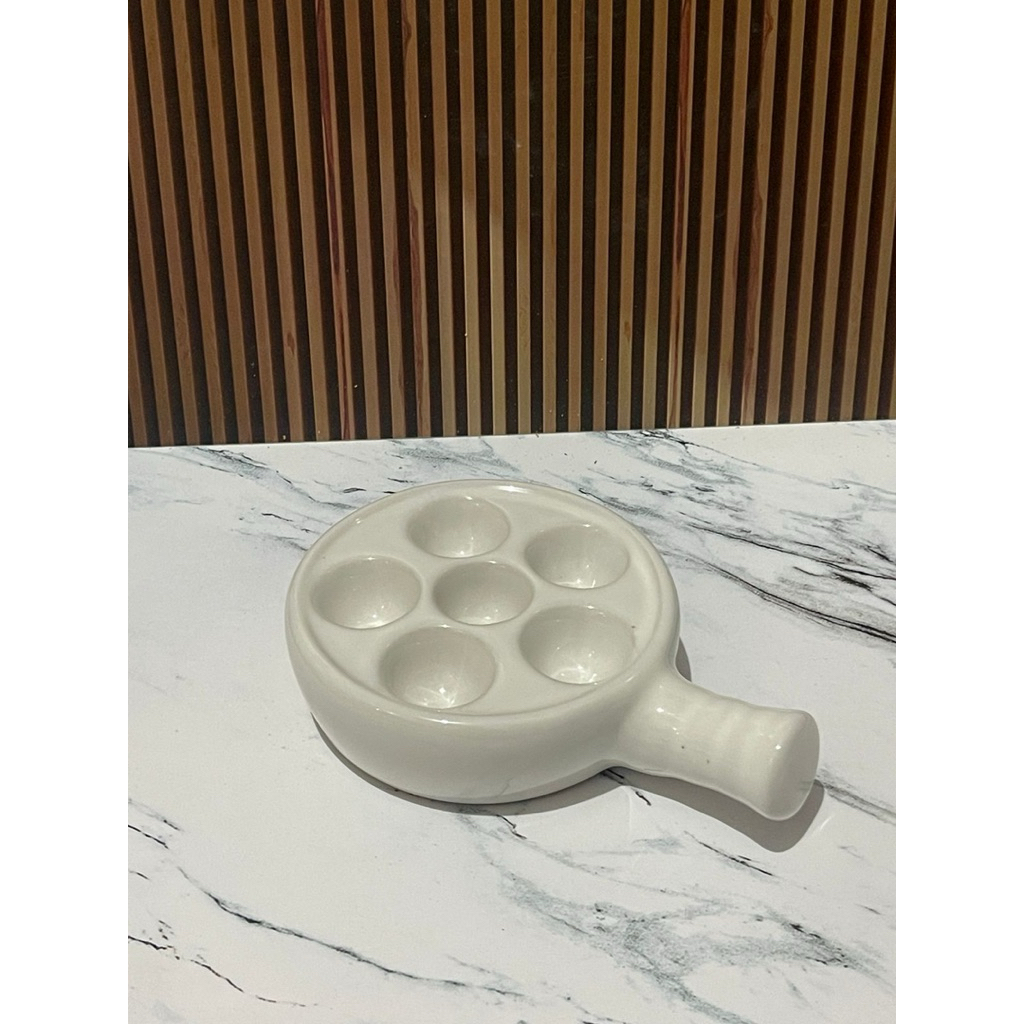 Escargot Pan 6 lobang | Panci Pot Piring Hidangan Escargot Bekicot bahan Keramik Ceramic Putih Berku