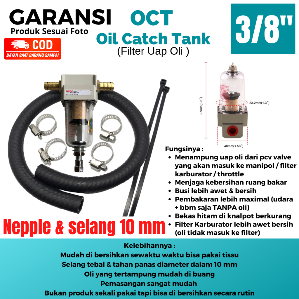 OCT 10mm Filter Uap Oli Mesin OCT Oil Cath Tank Variasi Sparepat Mobil Penampung Uap Oli Mesin Separ