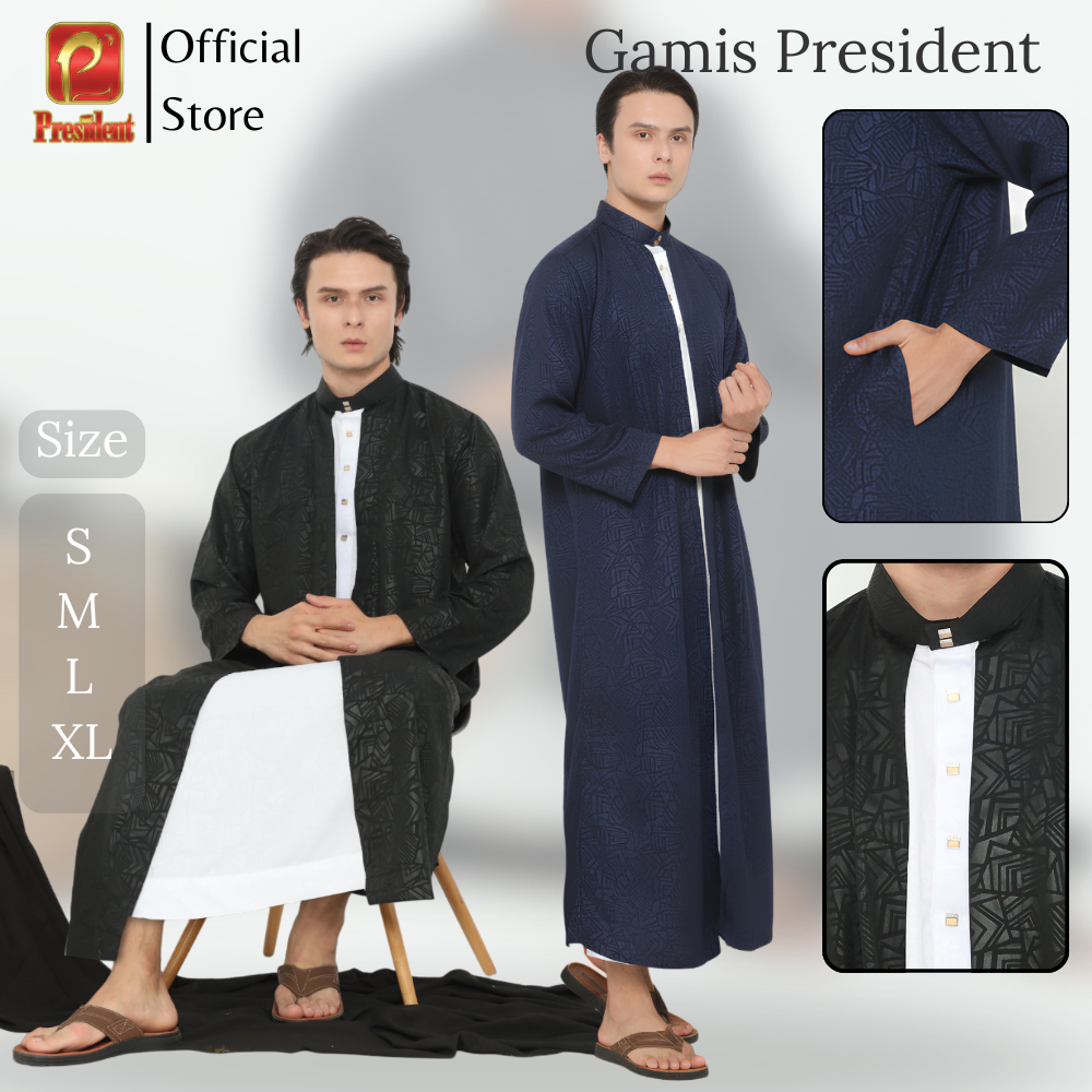 President - Gamis Pria Dewasa Remaja Jubah Laki-Laki Lengan Panjang Reguler Slimfit Premium Sultan