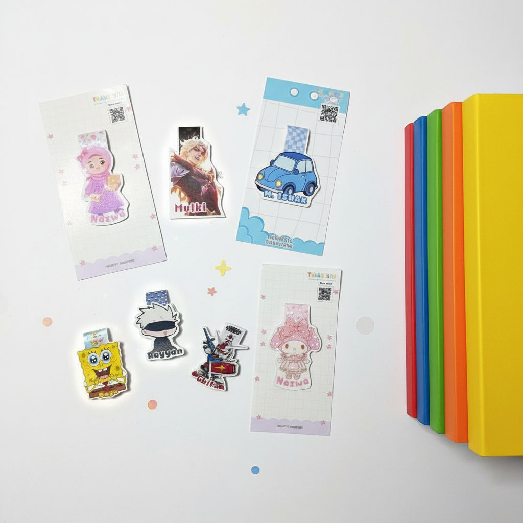 Pembatas Buku Magnet Lucu Custom Nama