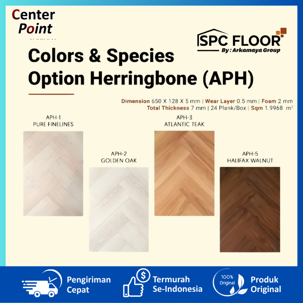 Lantai SPC Flooring ARKAMAYA HERRINGBONE Premium Motif Kayu Tebal 7mm | Flooring SPC Lantai