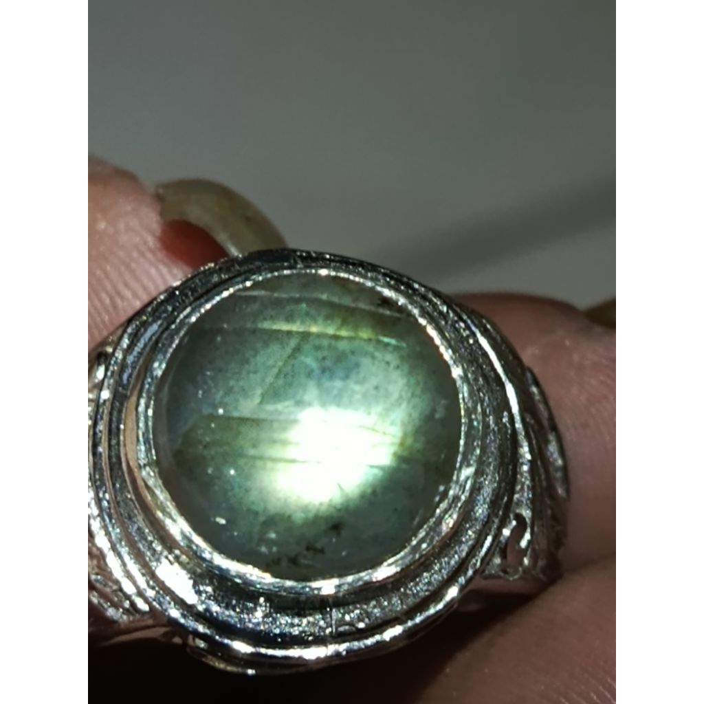 batu asli alam Biduri bulan albulador pelangi super mewah ikat alpaka krum no 8 mirip perak