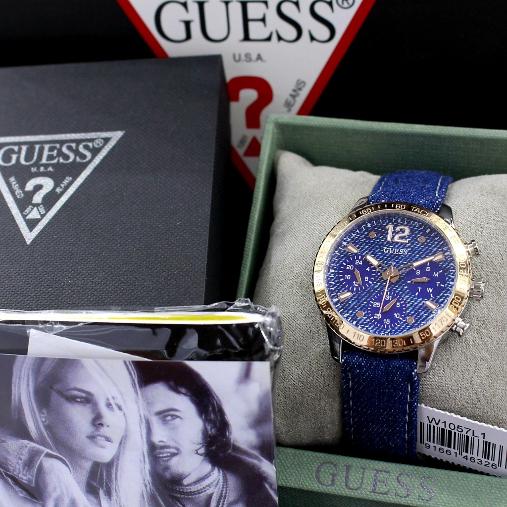 Jam Tangan Wanita Guess Marina W1057L1 Denim Leather Strap WIth Box Original