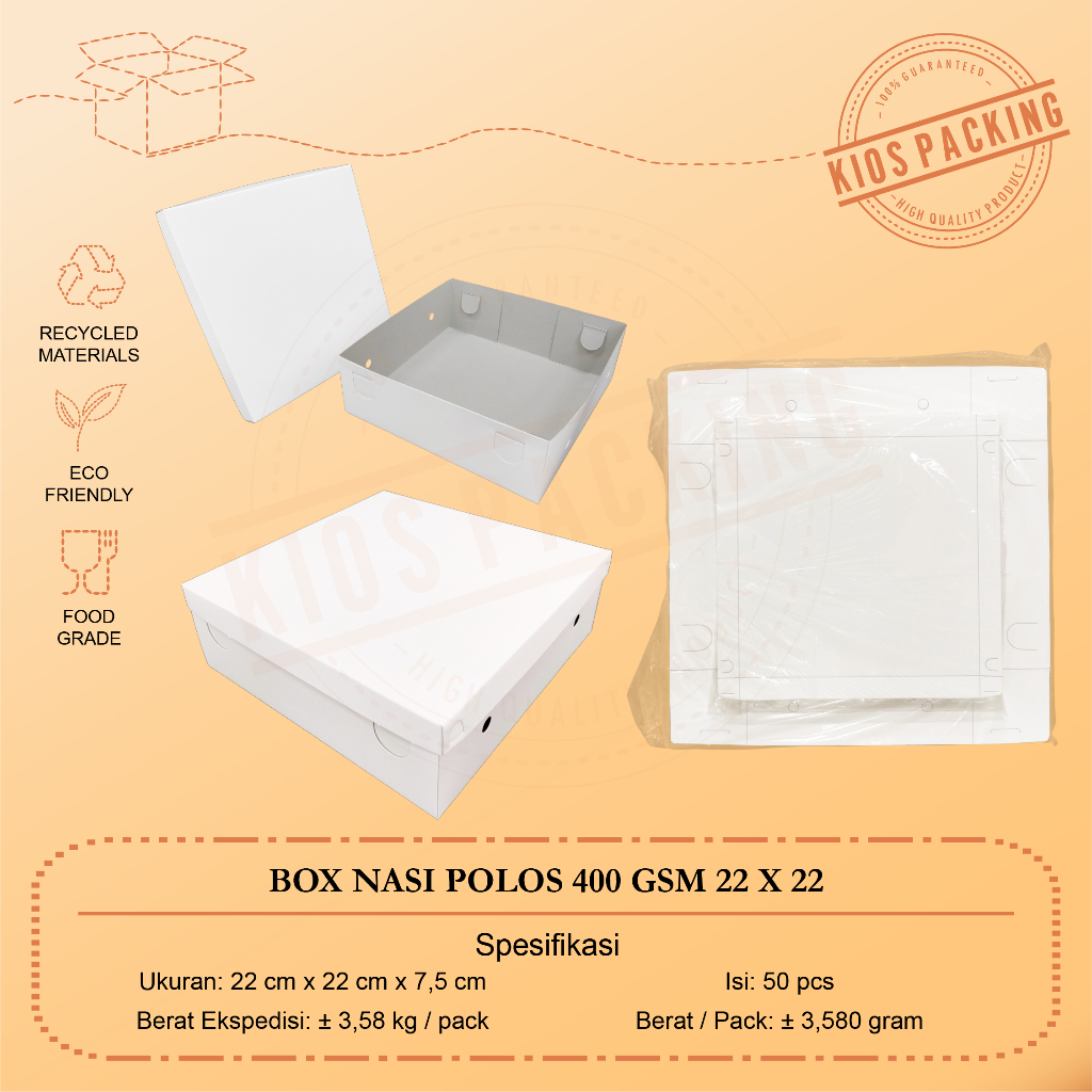 Dus | Box 22x22 400gsm | Kotak Nasi Dus Kemasan Kue Makanan Polos 22 x 22