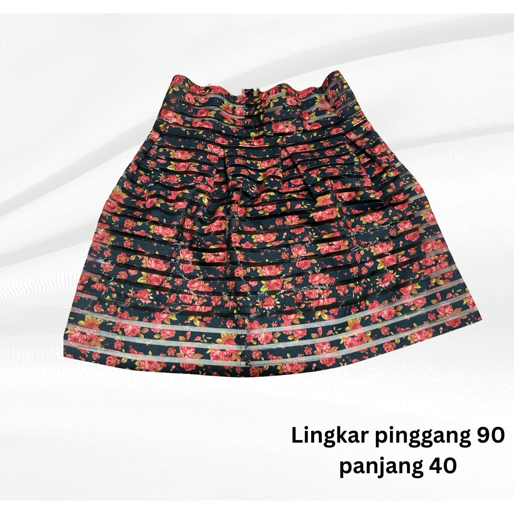 rok wanita fashion motif bunga dewasa korea