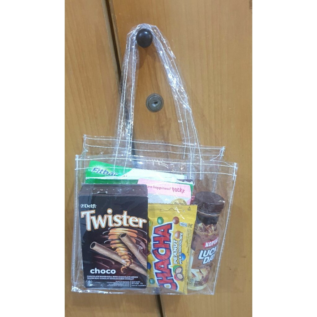 Tas Mika Bening Transparan Tebal 20 x 20 x 10 cm, Souvenir Ulang Tahun Anak, Aqiqah, Snack Ultah Kue