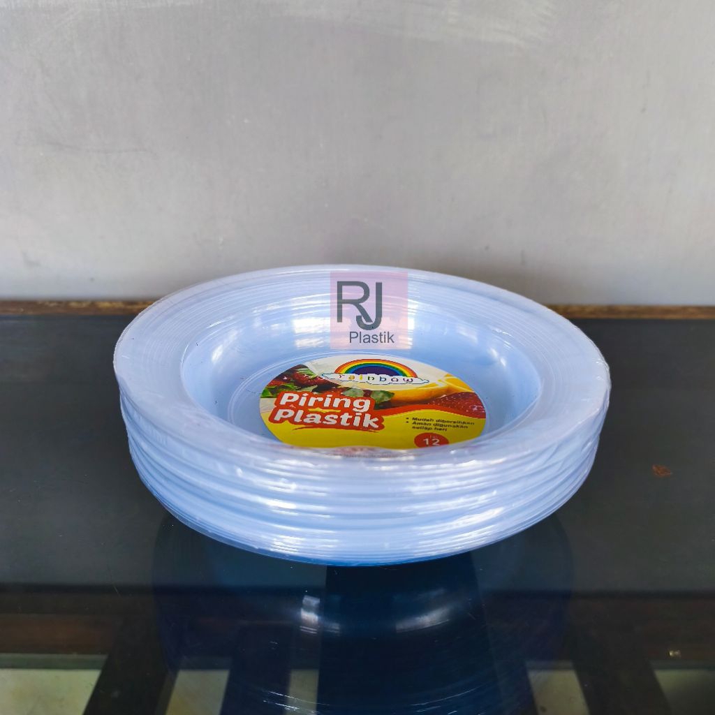 1 Lusin Piring Makan Plastik 8" Warna Putih Transparant Rainbow Plastik Piring Plastik 818