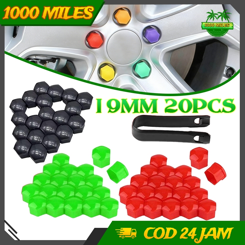20pcs Set Tutup Baut Velg 19mm Hitam/Merah/Hijau Dengan Klip Aksesori Ban Eksterior Mobil Anti Debu