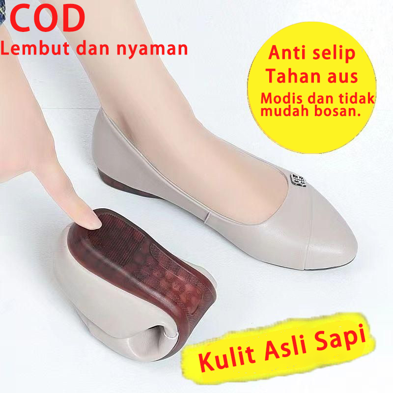 Sepatu Pantofel Wanita Import Wedges 4cm Synthetic Hitam Beige 36-41