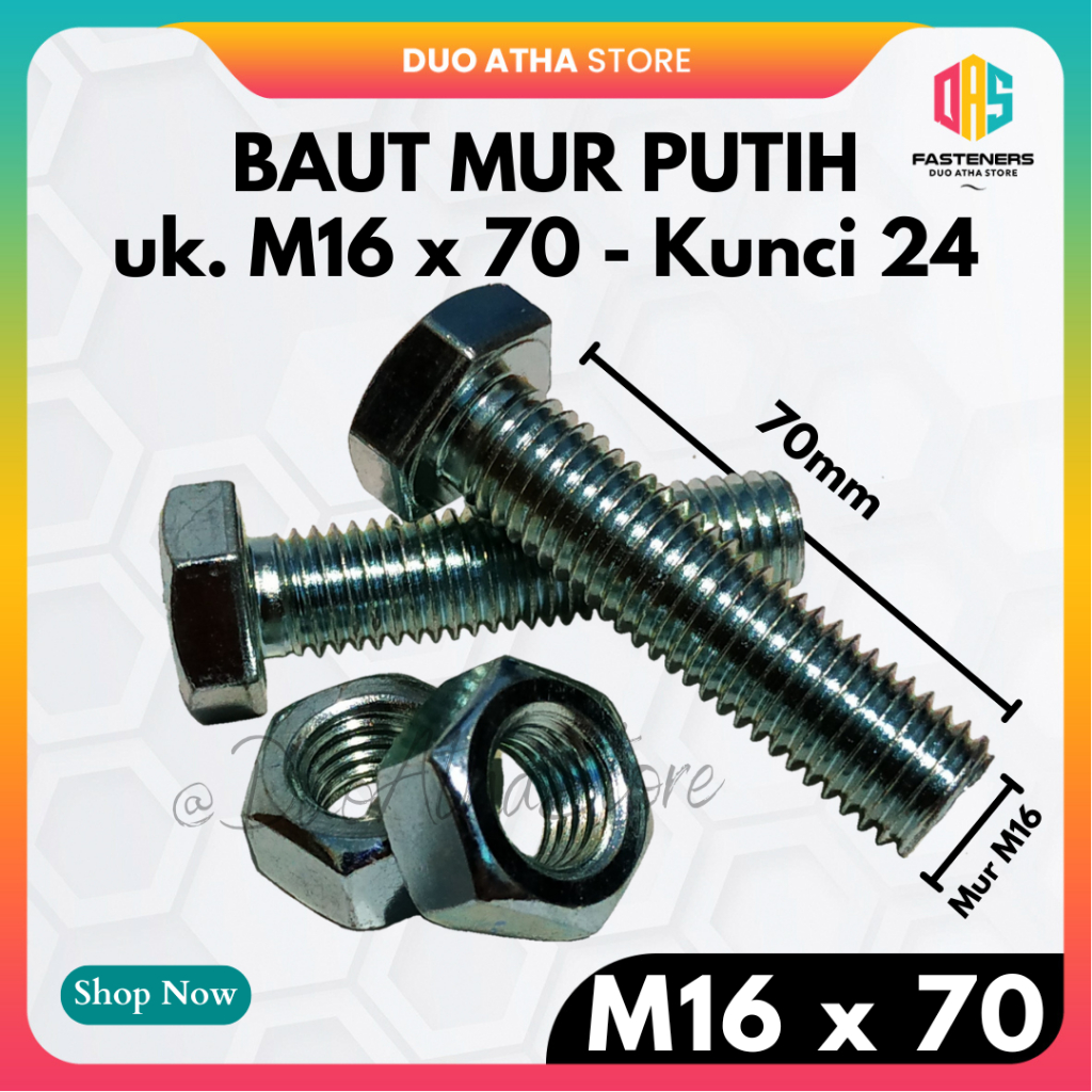 M16x70 Baut Mur Putih M16 x 70 BMP M16x70 Galvanis Putih Kunci 24