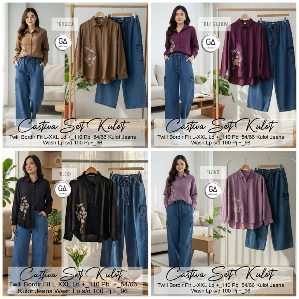 Castiva Set Kulot Twill Bordir Mix Jeans