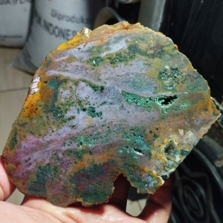 suiseki batu alam bahan batu akik lempengan ocean jasper lordok pink ada combong kristal druzy natur