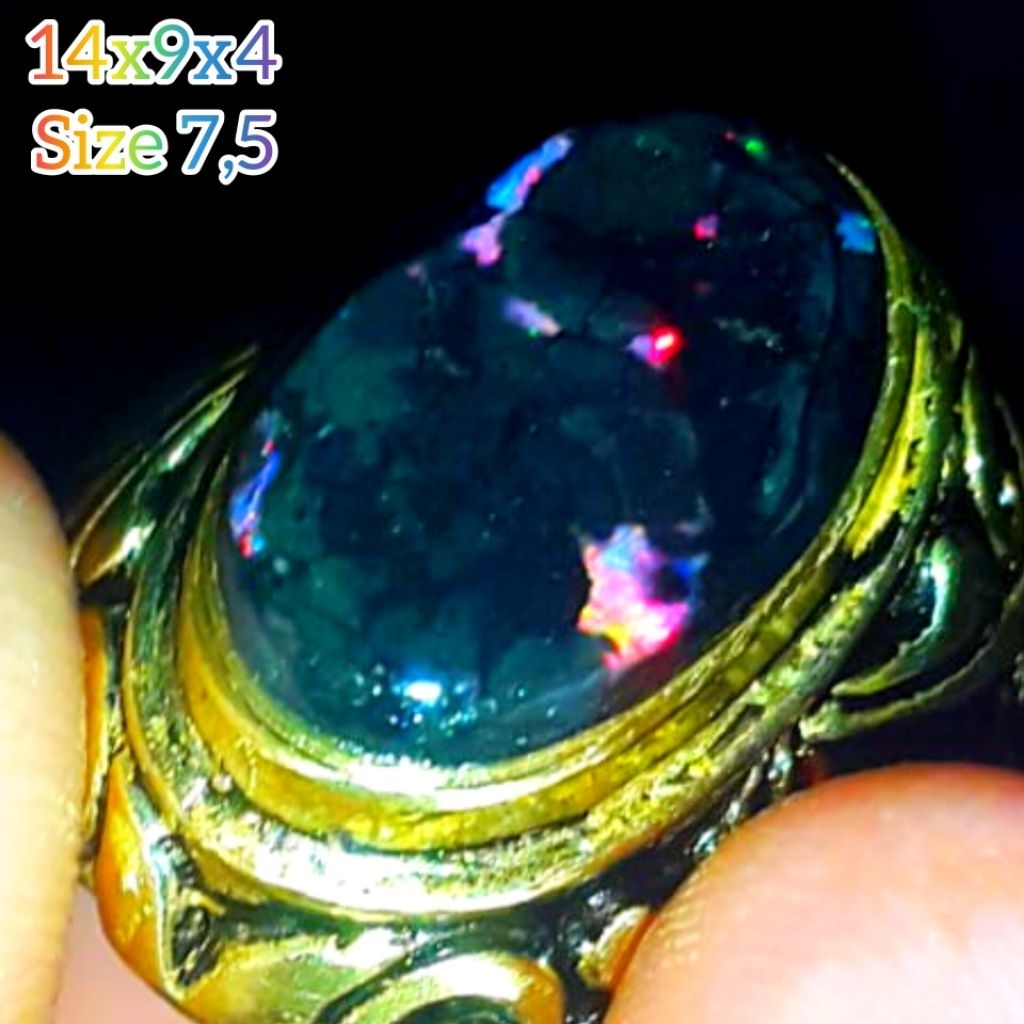 Cincin Batu Black Opal Bolder Jarong Natural Bahan Cadas