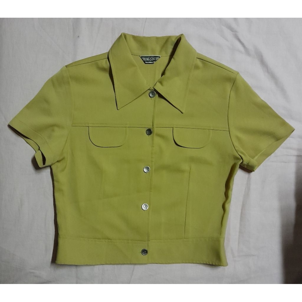 Blouse Wanita Casual Formal Light Olive Green / Preloved