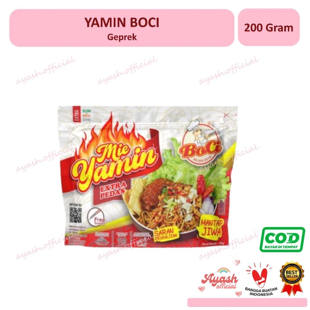 BOCI Mie Yamin Extra Pedas 200 Gram - Mie Yamin Mantap Jiwa Asli Food Camilan Instan Noodles Goreng 