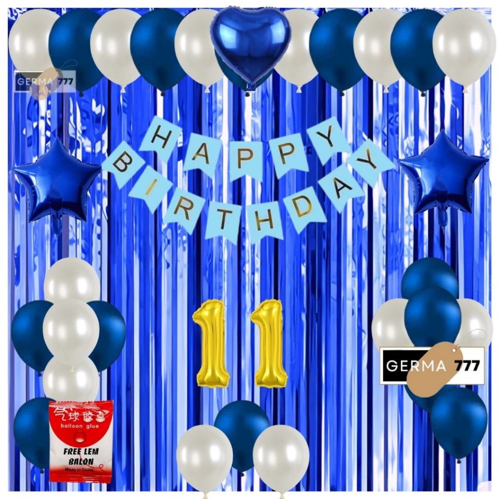 Paket Dekorasi Pesta Ulang Tahun Anak Dewasa Balon Latex Putih Mix Biru Tua Birthday Party Simple