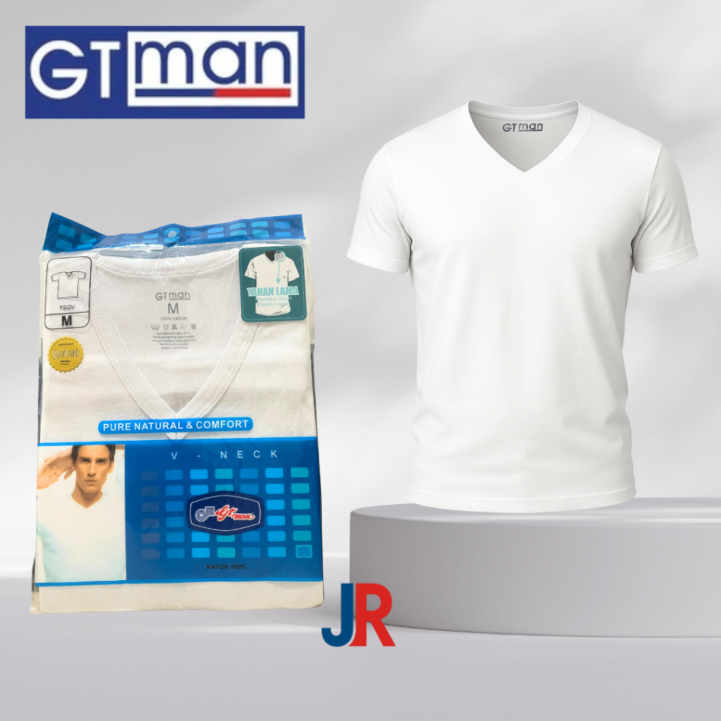 Kaos Putih Polos GT Man Pria Kerah V Tipe TSGV