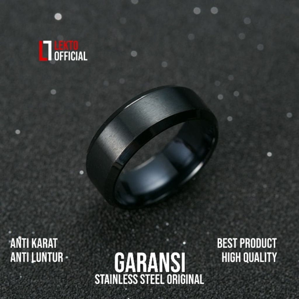 Cincin Pria Titanium Anti Karat Hitam Couple Wanita Black Tunangan Nikah Kawin Asli Original Cincin 