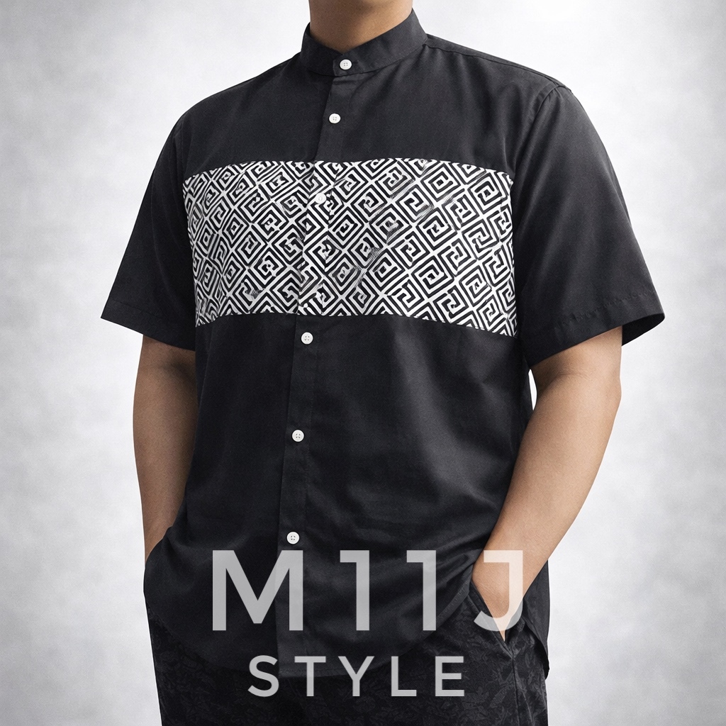 Baju Koko Pria Lengan Pendek Polos Variasi Motif Ukuran M L XL XXL Hitam Putih Maroon Navy krem Mint