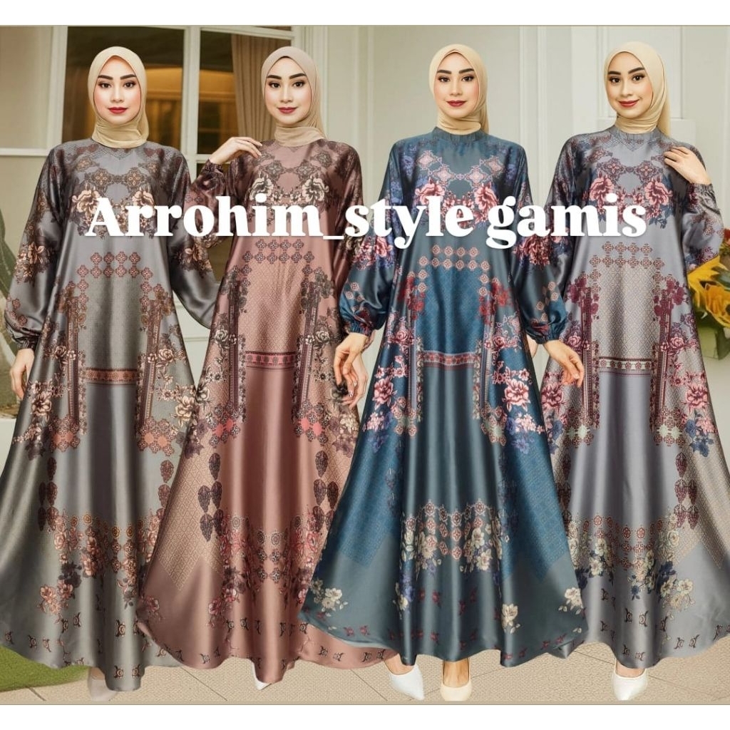 Aulia Dress Motif terbaru|Gamis wanita muslimah|Gamis pesta gamis silk silky premium|Ready Cod gamis