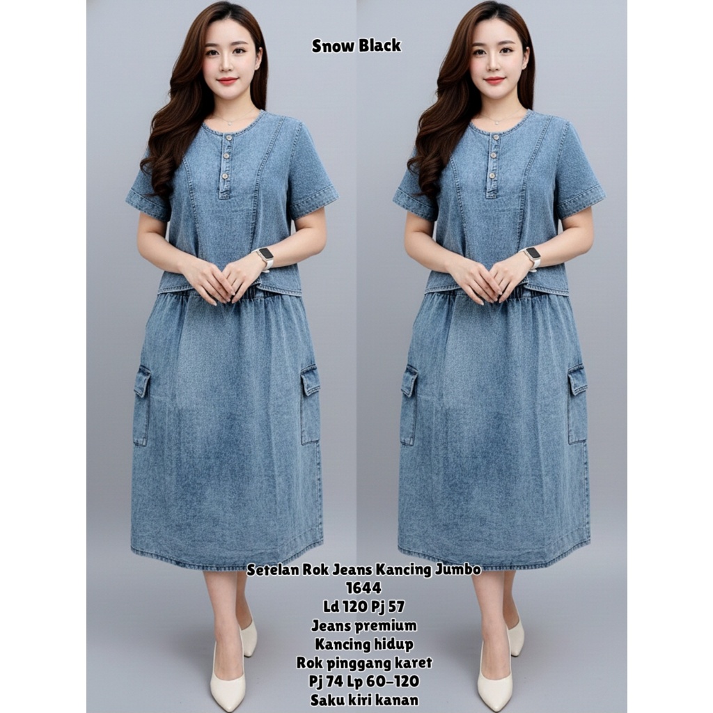 Setelan 1644 Setelan Rok Jeans Kancing Jumbo - GF