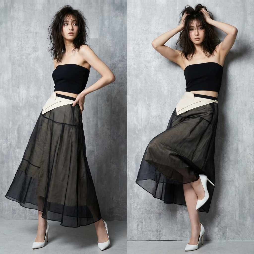 ENFOLD SHEER LONG A-LINE SKIRT [VYLOVED PRELOVED]