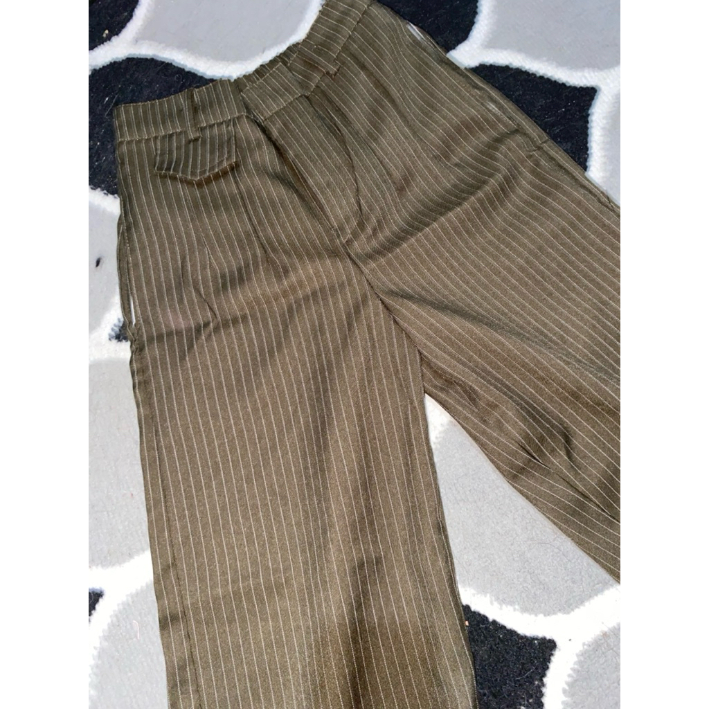Celana Oro Pants Motif Salur Coklat Preloved