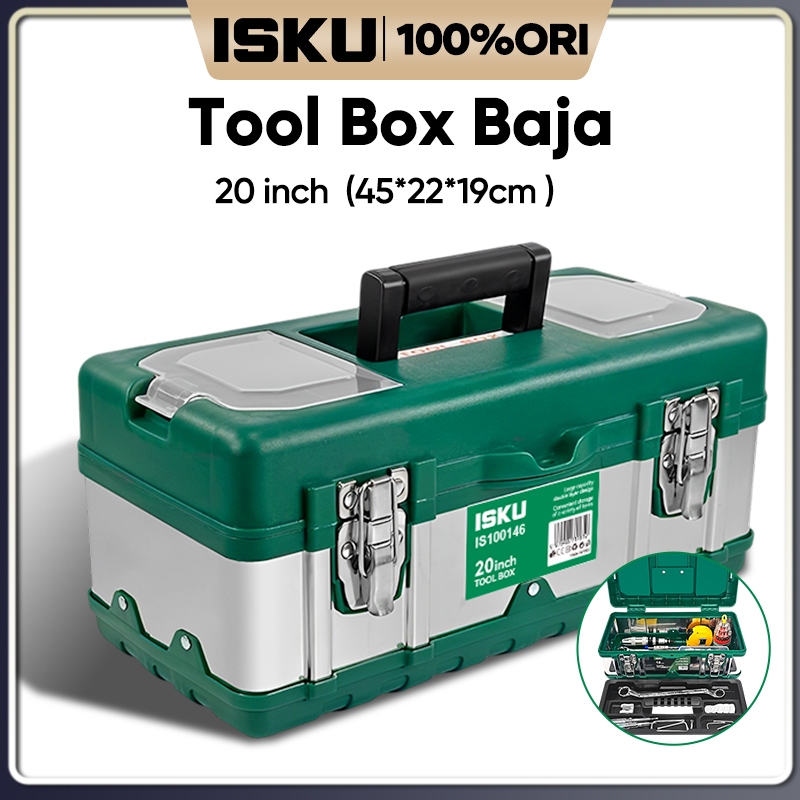 ISKU Tool Box Besi 15 18 20 Inch Kotak Perkakas Heavy Duty Kapasitas Jumbo - Tempat Penyimpanan Alat