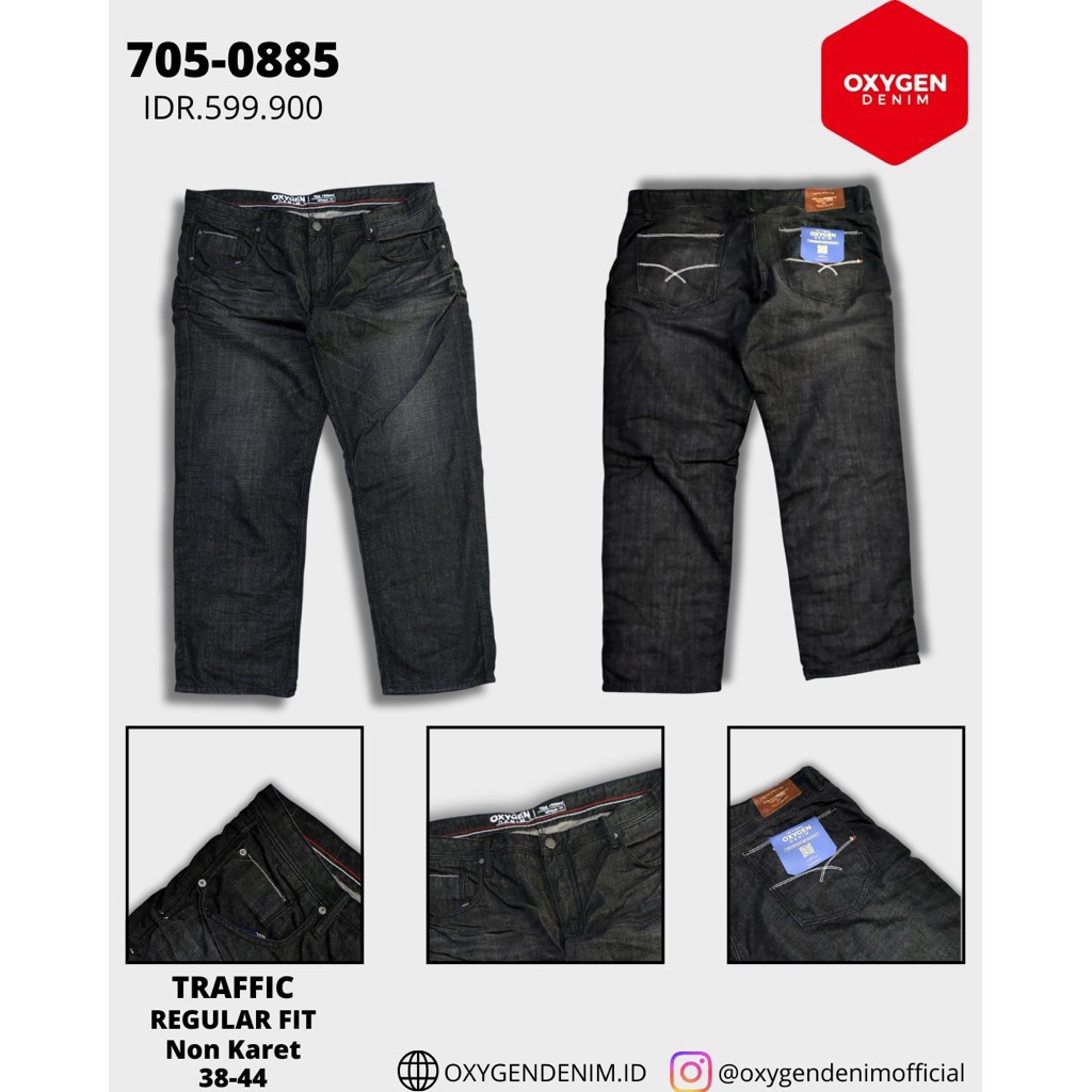 CELANA JEANS OXYGEN DENIM ORIGINAL / 705-0885 / SIZE JUMBO 38-44 TRAFFIC REGULAR FIT NON KARET / PAK