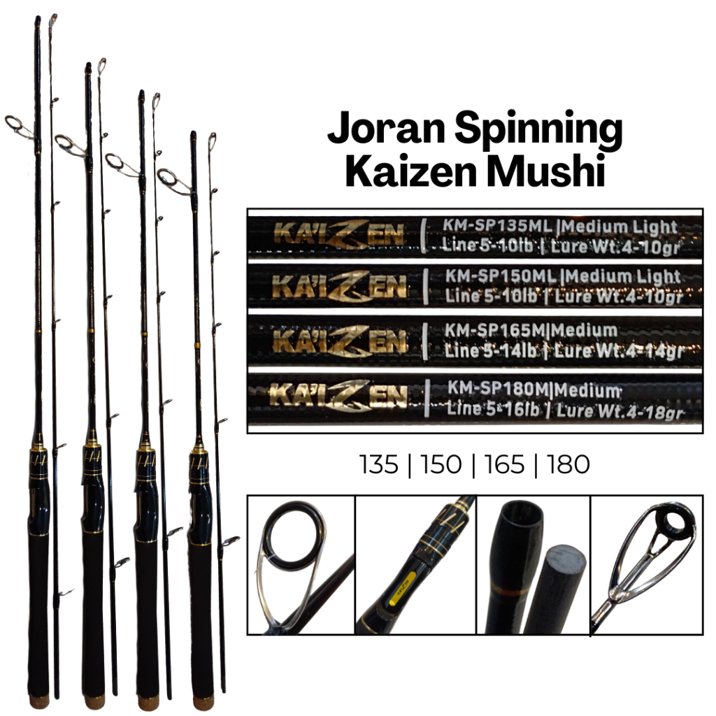 Joran Spinning Kaizen Mushi Stik Pancing Karbon Solid Gagang Full Busa Lentur