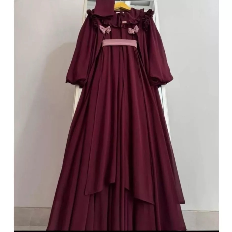 Calisha Dress Polos Set Outer Bahan Ceruty Babydoll Gamis Wanita Muslimah Lebaran 2026