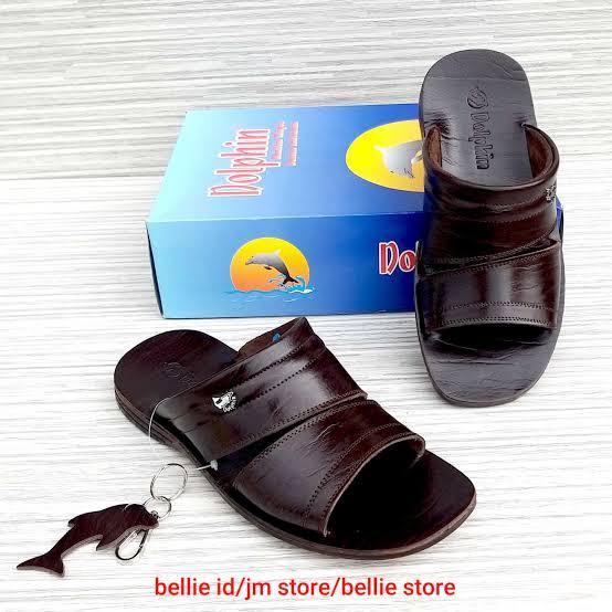 Promo...Sandal Dolphin Pria  Kulit Asli 100%Original - Sandal Slide B02 Slip On Classic Series Kekin