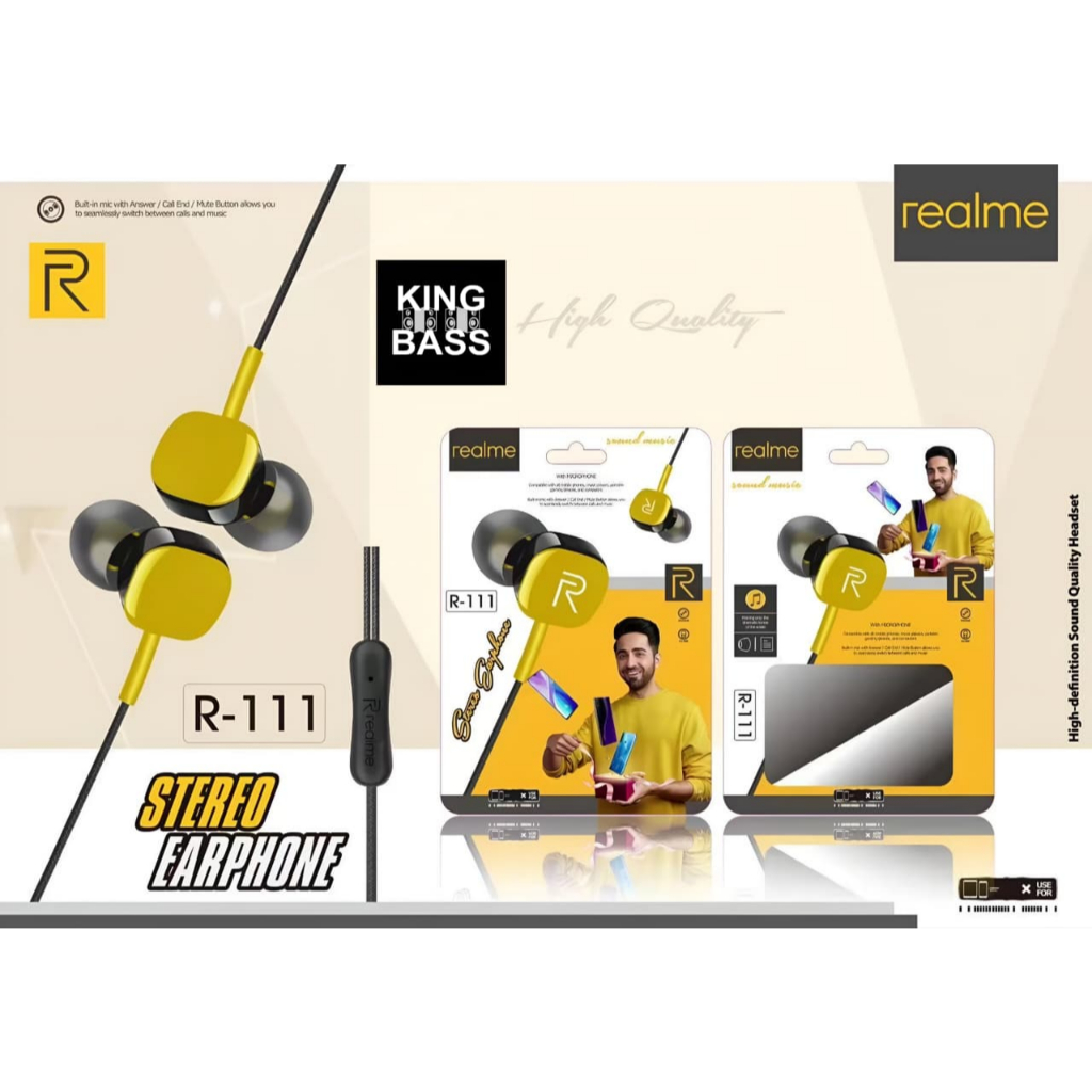 MGA - Headset Realme R-111 Extra Bass Handsfree R111 + Mic Earphone Universal