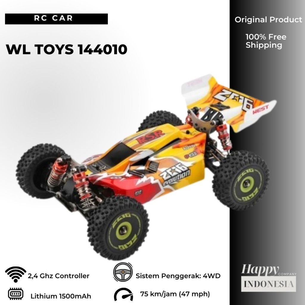RC Car WL 144010 RC Buggy Brushless Drift 1/14 Metal Chassis 75Km/H Mobil RC Balap