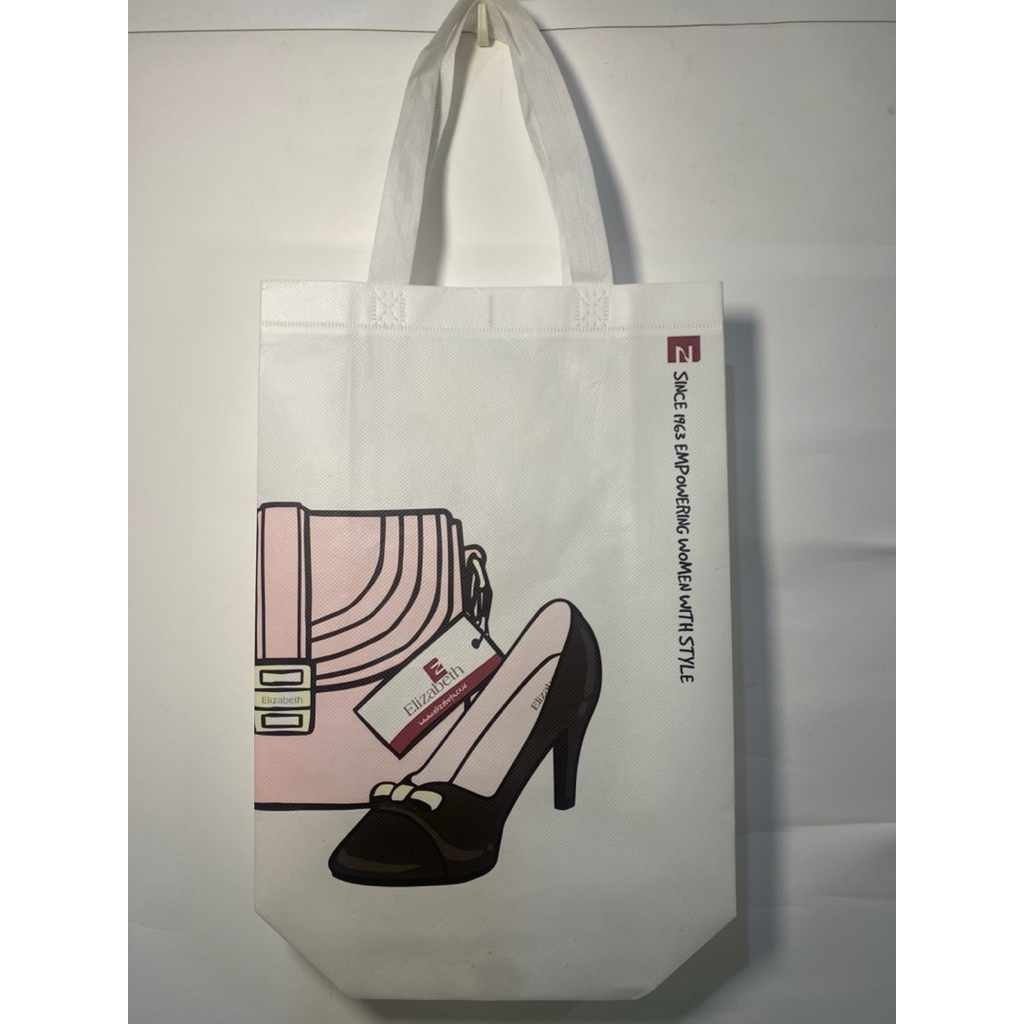 Shopping Bag / Tote Bag Elizabeth Original - Edisi Gambar Heels, Warna Putih Pink