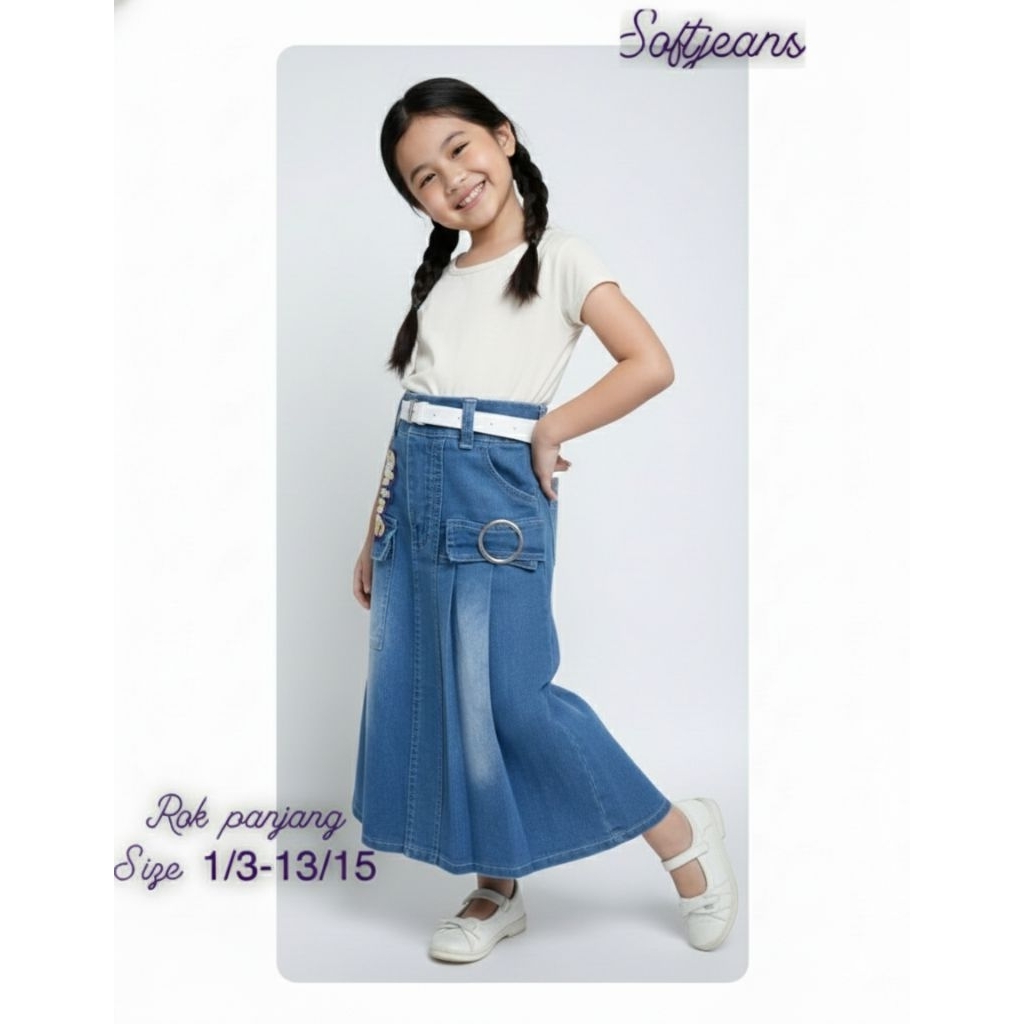 Rok rempel levis panjang anak perempuan umur 2-12 tahun//Rok anak cewek lucu dan kekinian