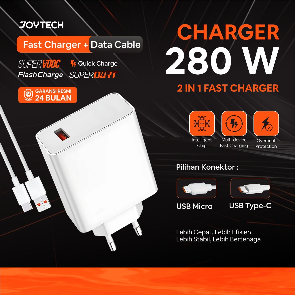 Set Charger Smartphone 280W Micro dan Type C Fully Compatible Fast Charging Android Support Vooc Qui