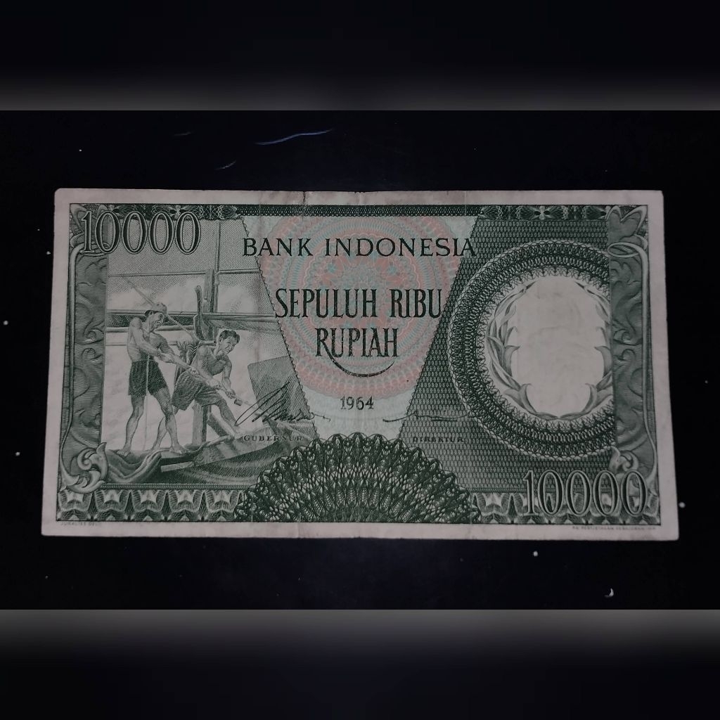 uang kuno 10000 seri pekerja th 1964 hijau