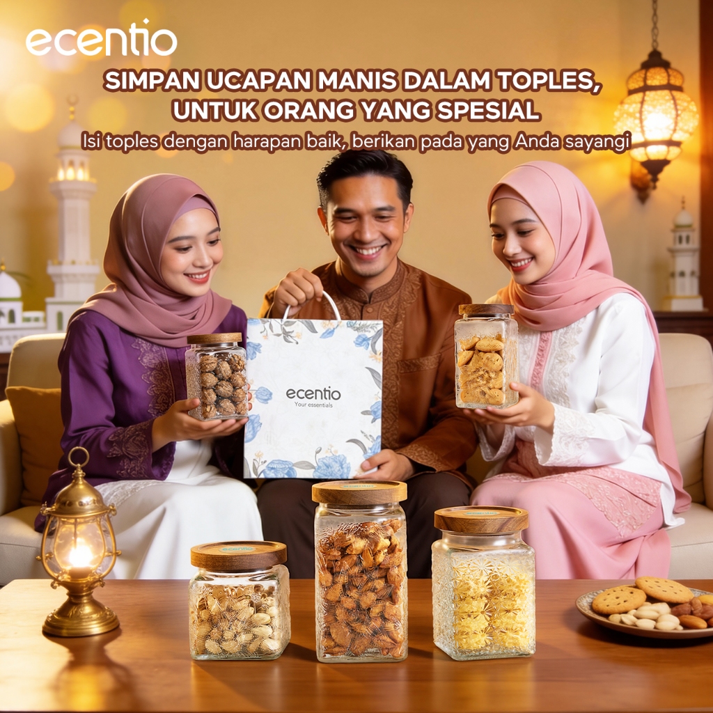 ecentio Set Toples Lebaran Kaca Tebal Food Grade Desain Mewah Minimalis
