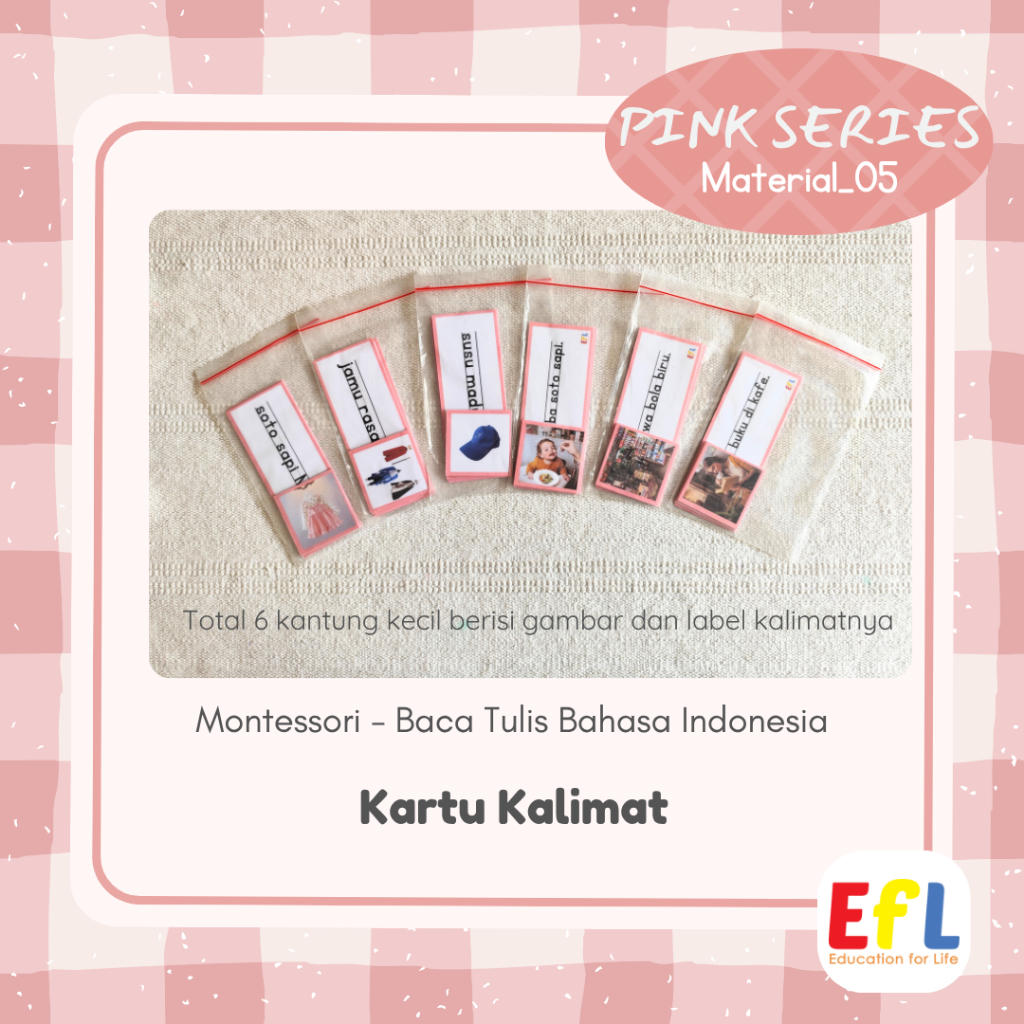 Pink Series Montessori: Kartu Kalimat / Sentence Cards - Baca Tulis Bahasa Indonesia